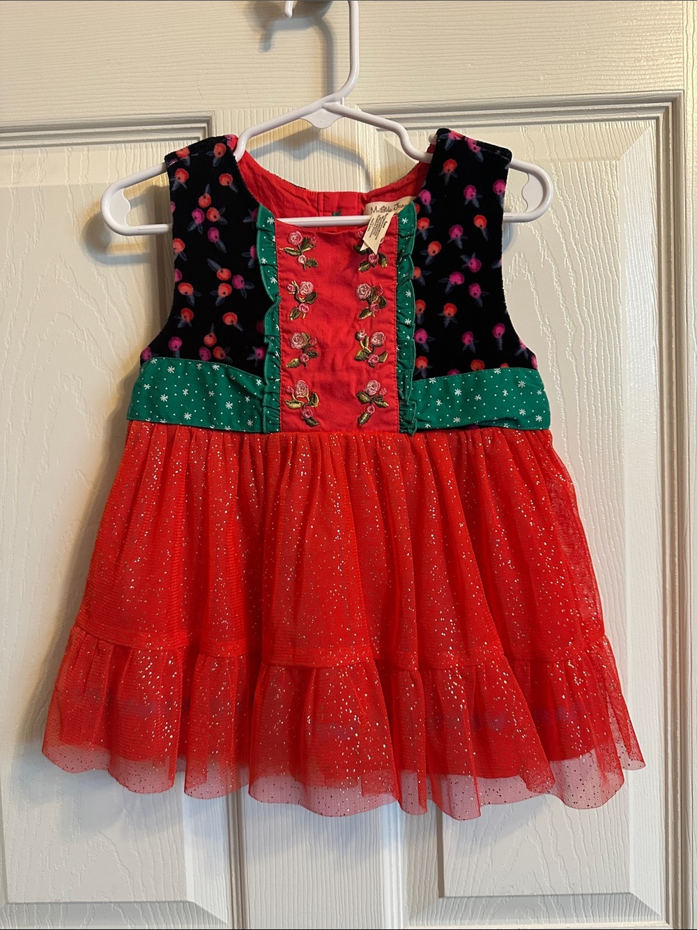 Matilda Jane Red Sparkle Tulle Dress with Green Waistband